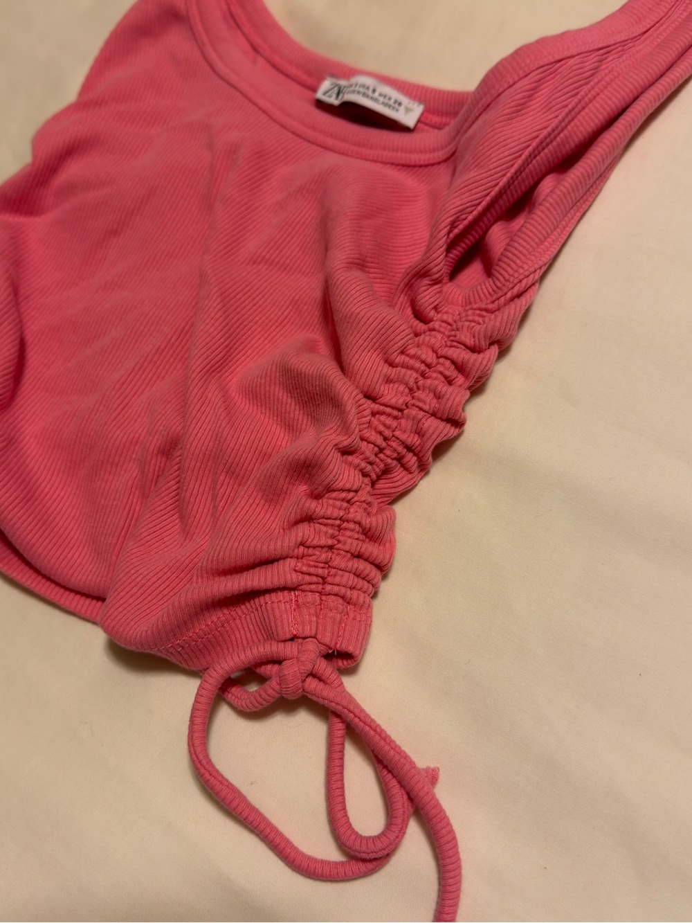 ZARA Ribbed Pink Side-Drawstring Tank Top - Picture 2 of 3